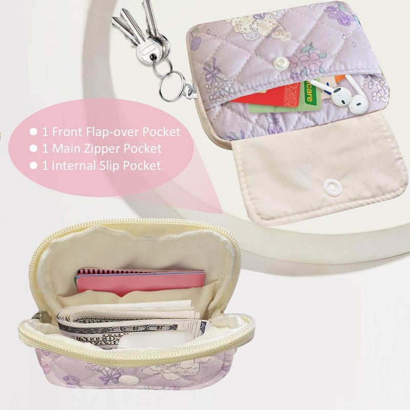 Modacarry Store Cotton Quilted Floral Coin Pouch with Cute Prints Zipper for Women Girls (PURPLE BOUQUET) - Image 2